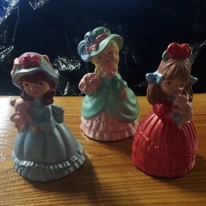 Vintage, Handpainted Ceramic Doll Set - Red, Blue, Green